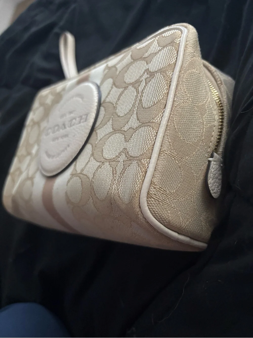 Coach Beige Signature Backpack with Matching Wallet & Pouch Set